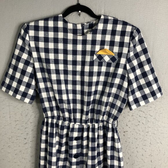 Vintage JP Angela Dress Womens 12 Navy Blue White Check Preppy Office Retro 80s - Picture 2 of 16